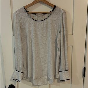 LOFT Ivory Blouse with Navy Trim